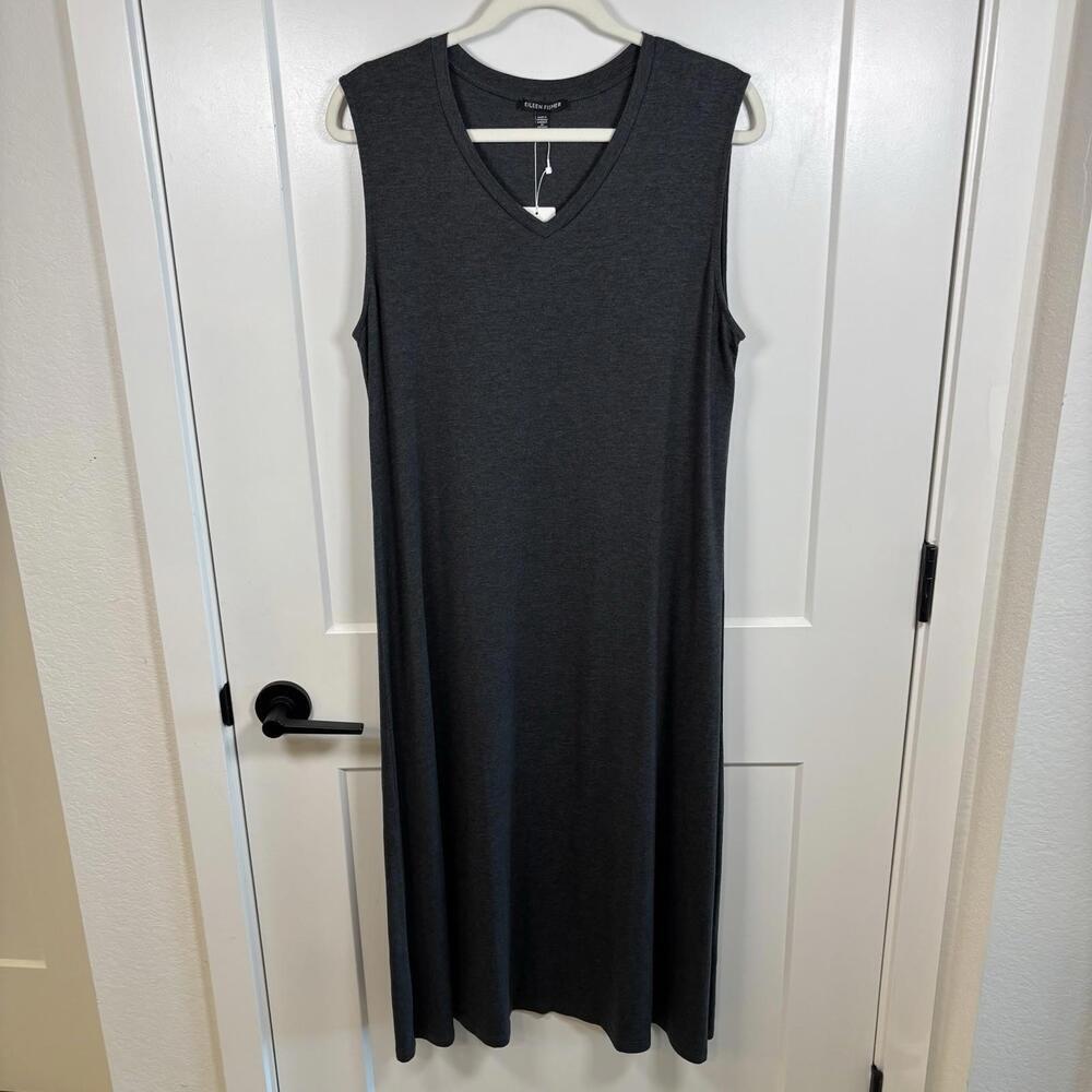 NWT Eileen Fisher Jersey Stretch Midi Dress Grey Gray Sleeveless Size Medium